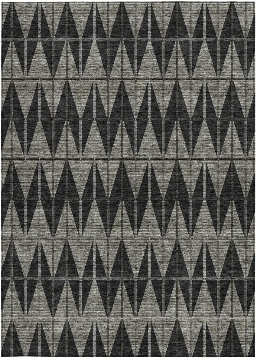 Black Brown And Gray Geometric Washable Indoor Outdoor Area Rug Photo 2