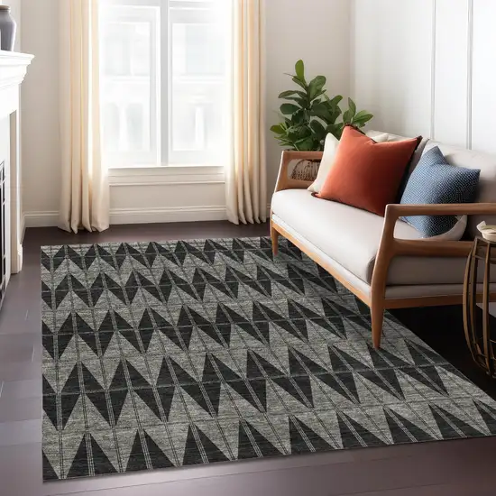 Black Brown And Gray Geometric Washable Indoor Outdoor Area Rug Photo 5