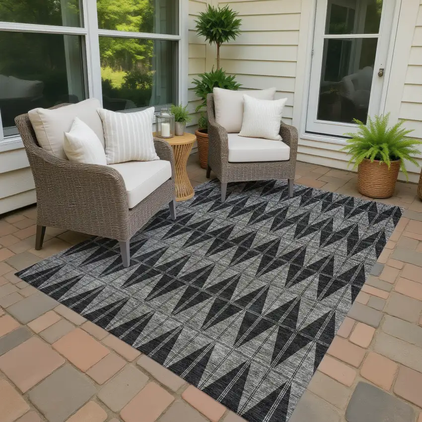 Black Brown And Gray Geometric Washable Indoor Outdoor Area Rug Photo 3