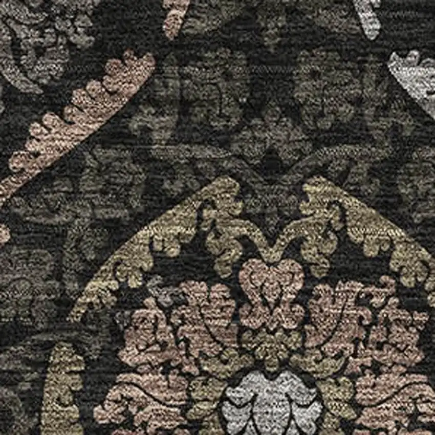 Black Brown And Gray Medallion Washable Area Rug With UV Protection Photo 3