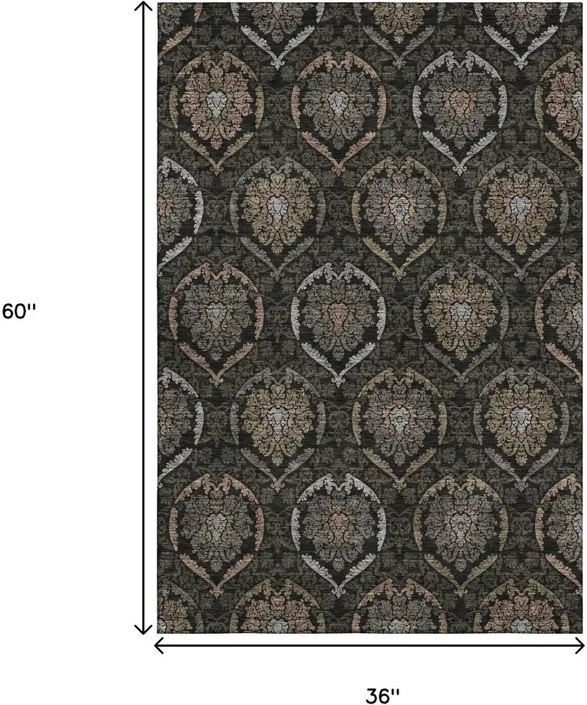 Black Brown And Gray Medallion Washable Area Rug With UV Protection Photo 3
