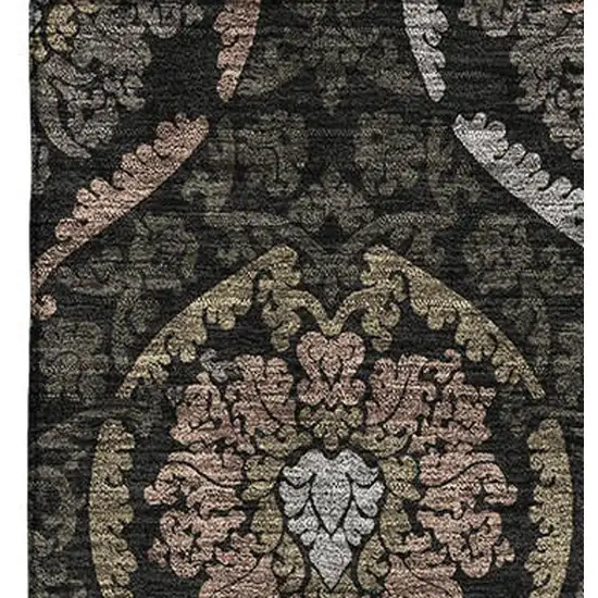 Black Brown And Gray Medallion Washable Area Rug With UV Protection Photo 3