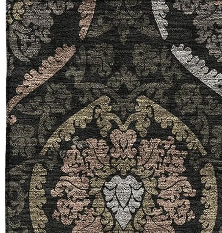 Black Brown And Gray Medallion Washable Area Rug With UV Protection Photo 3