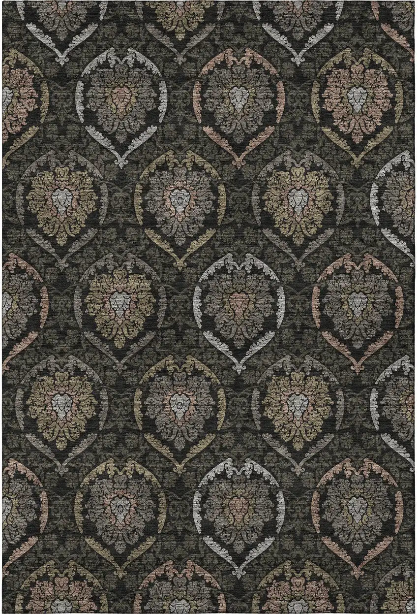 Black Brown And Gray Medallion Washable Area Rug With UV Protection Photo 4