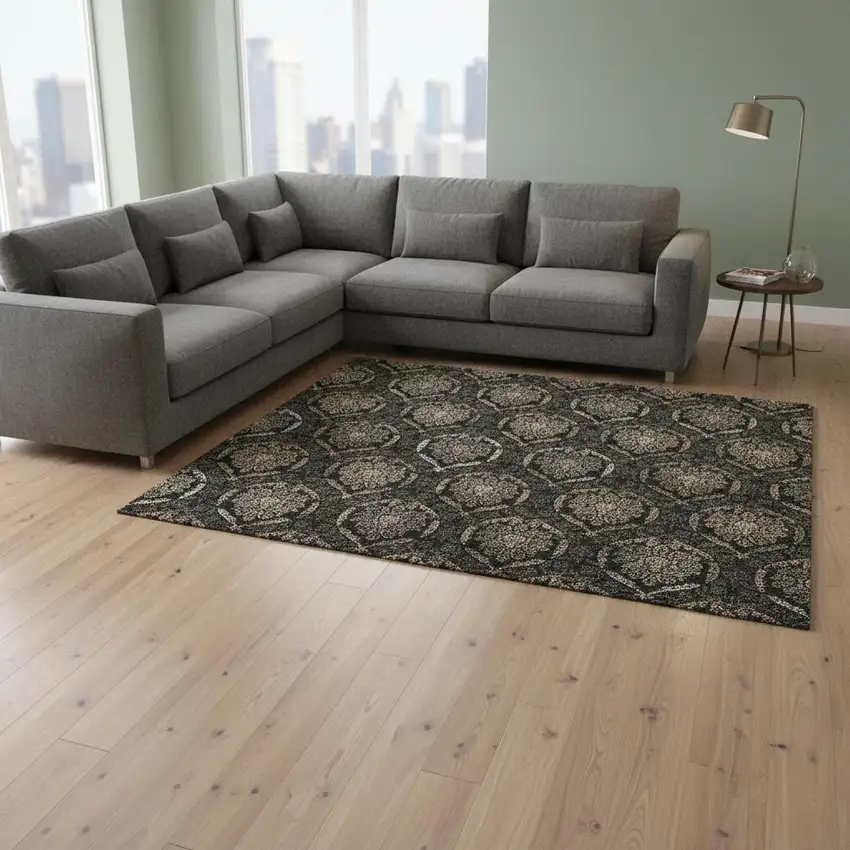 Black Brown And Gray Medallion Washable Area Rug With UV Protection Photo 2