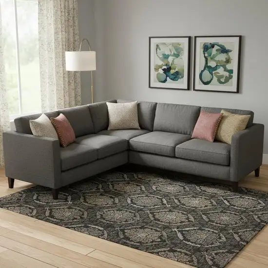 Black Brown And Gray Medallion Washable Area Rug With UV Protection Photo 1