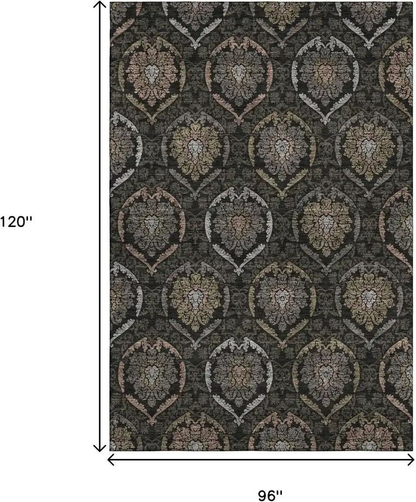 Black Brown And Gray Medallion Washable Area Rug With UV Protection Photo 3