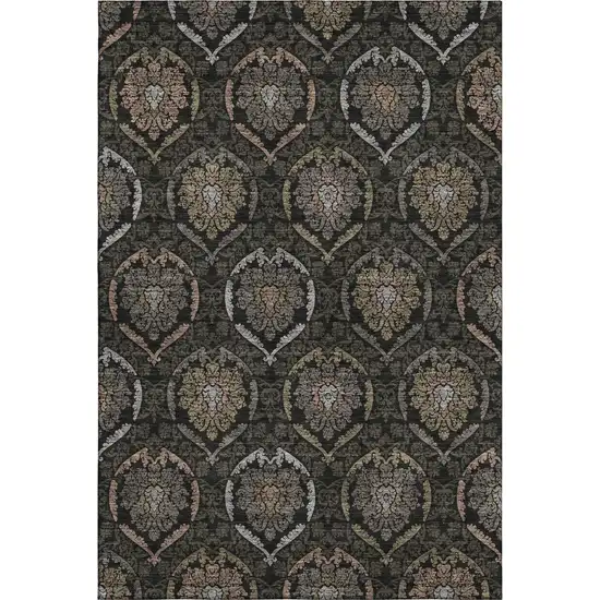 Black Brown And Gray Medallion Washable Area Rug With UV Protection Photo 2
