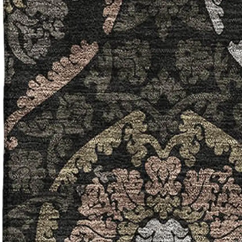 Black Brown And Gray Medallion Washable Area Rug With UV Protection Photo 3