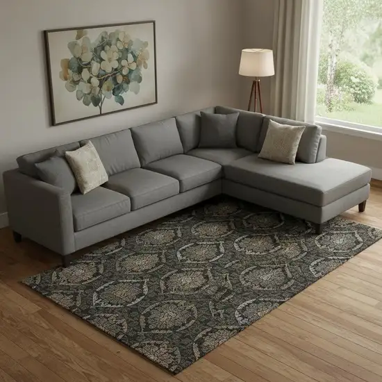 Black Brown And Gray Medallion Washable Area Rug With UV Protection Photo 1