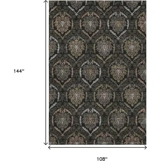 Black Brown And Gray Medallion Washable Area Rug With UV Protection Photo 3