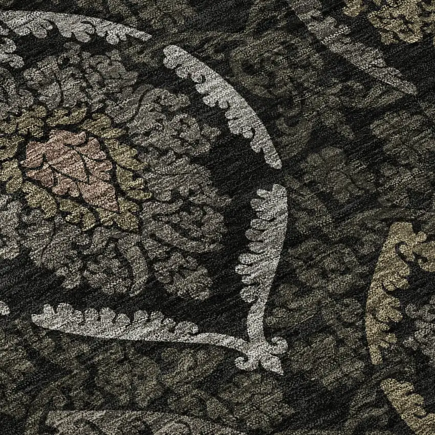 Black Brown And Gray Medallion Washable Area Rug With UV Protection Photo 9