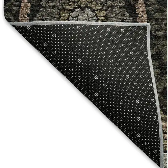 Black Brown And Gray Medallion Washable Area Rug With UV Protection Photo 6
