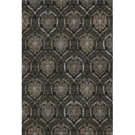 Black Brown And Gray Medallion Washable Area Rug With UV Protection Photo 3