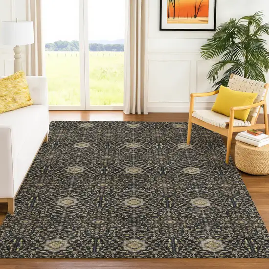 Black Brown And Gray Oriental Washable Indoor Outdoor Area Rug Photo 5
