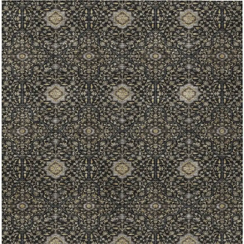 Black Brown And Gray Oriental Washable Indoor Outdoor Area Rug Photo 3
