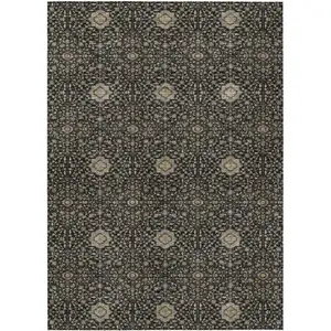 Photo of Black Brown And Gray Oriental Washable Indoor Outdoor Area Rug