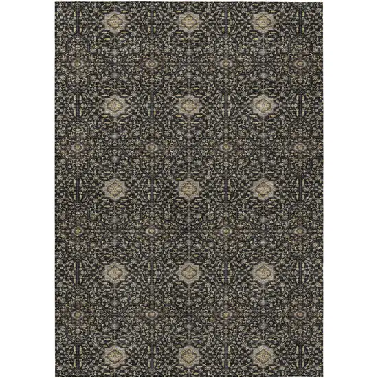 Black Brown And Gray Oriental Washable Indoor Outdoor Area Rug Photo 1