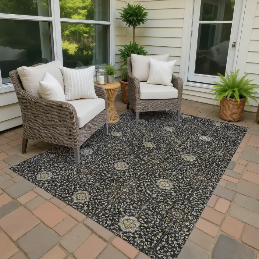 Black Brown And Gray Oriental Washable Indoor Outdoor Area Rug Photo 4