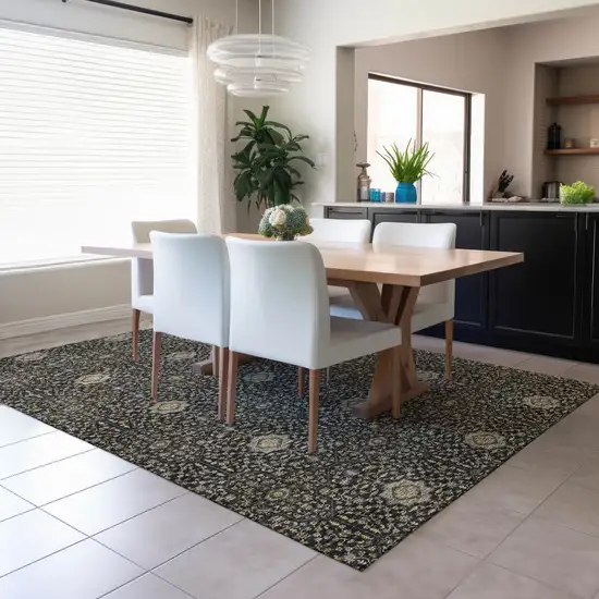 Black Brown And Gray Oriental Washable Indoor Outdoor Area Rug Photo 6