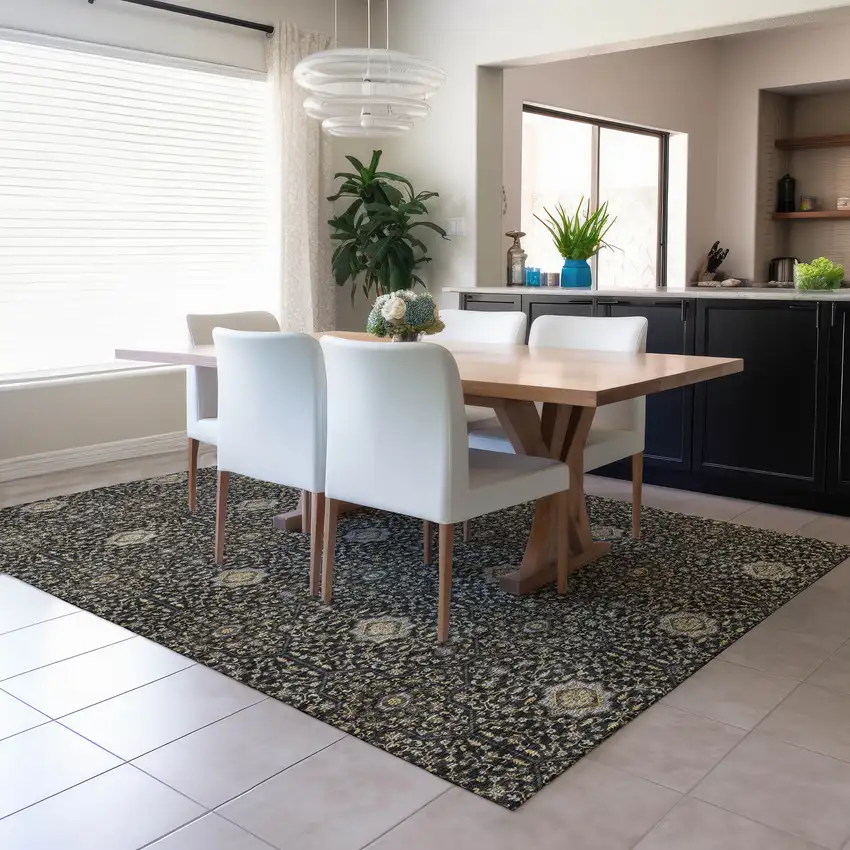 Black Brown And Gray Oriental Washable Indoor Outdoor Area Rug Photo 6