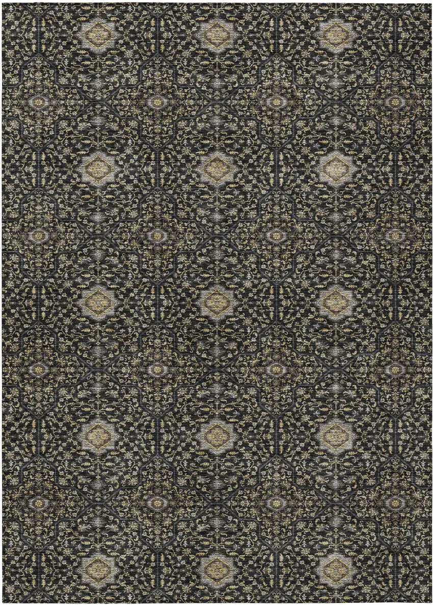 Black Brown And Gray Oriental Washable Indoor Outdoor Area Rug Photo 1