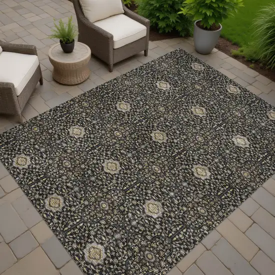 Black Brown And Gray Oriental Washable Indoor Outdoor Area Rug Photo 7
