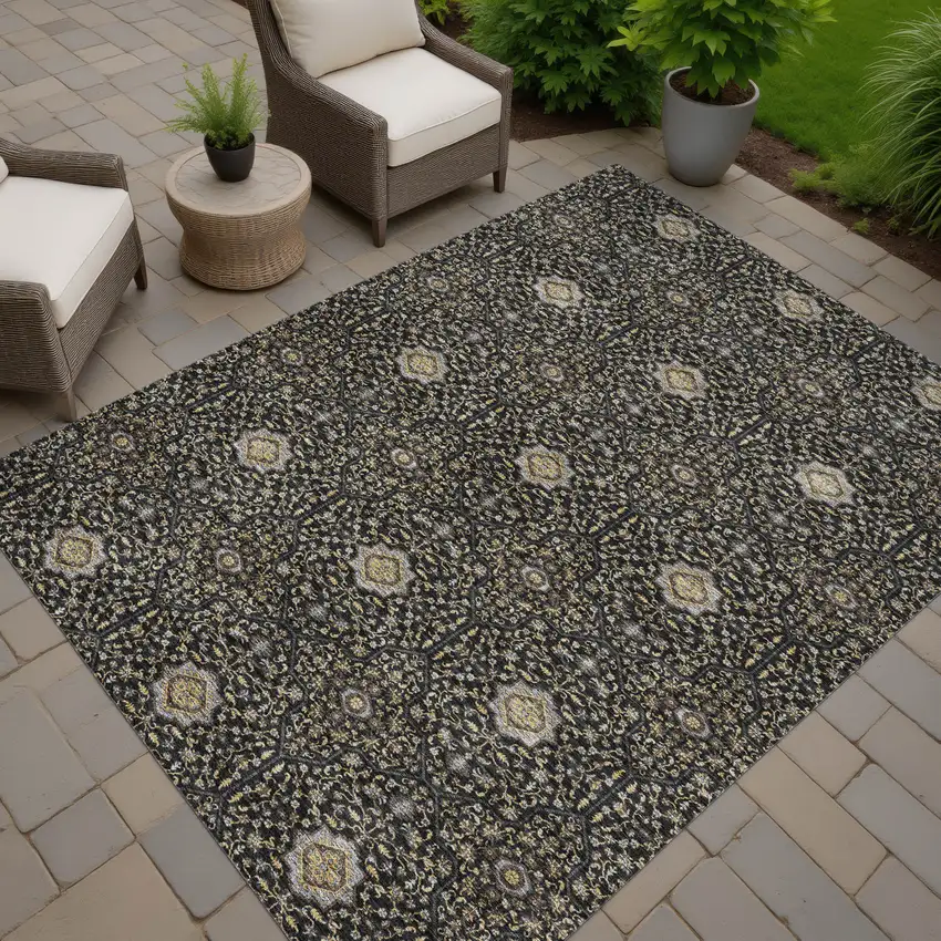 Black Brown And Gray Oriental Washable Indoor Outdoor Area Rug Photo 7