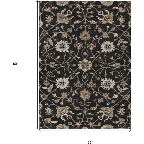 Black Brown And Ivory Floral Washable Indoor Outdoor Area Rug Photo 7