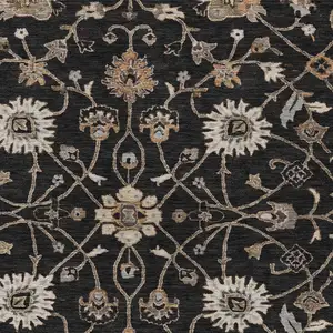 Photo of Black Brown And Ivory Floral Washable Indoor Outdoor Area Rug
