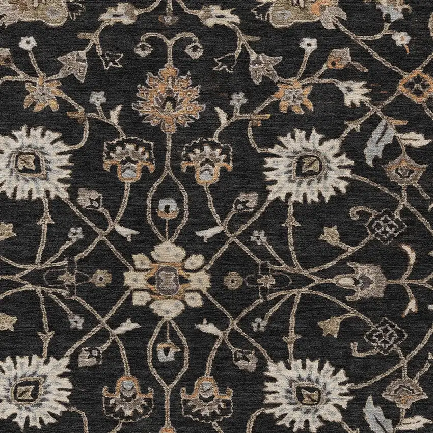Black Brown And Ivory Floral Washable Indoor Outdoor Area Rug Photo 5