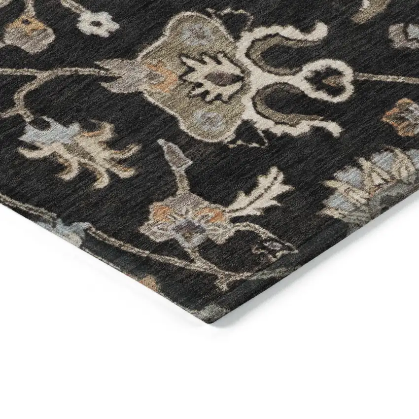 Black Brown And Ivory Floral Washable Indoor Outdoor Area Rug Photo 3