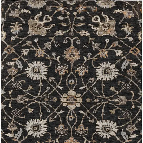Black Brown And Ivory Floral Washable Indoor Outdoor Area Rug Photo 6