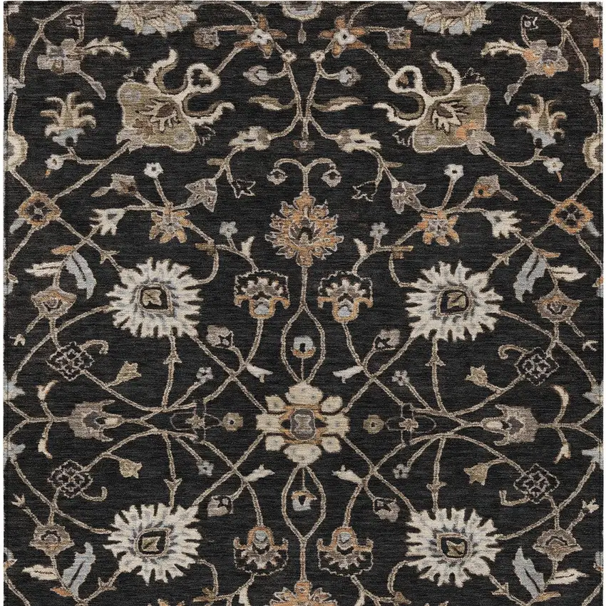 Black Brown And Ivory Floral Washable Indoor Outdoor Area Rug Photo 6