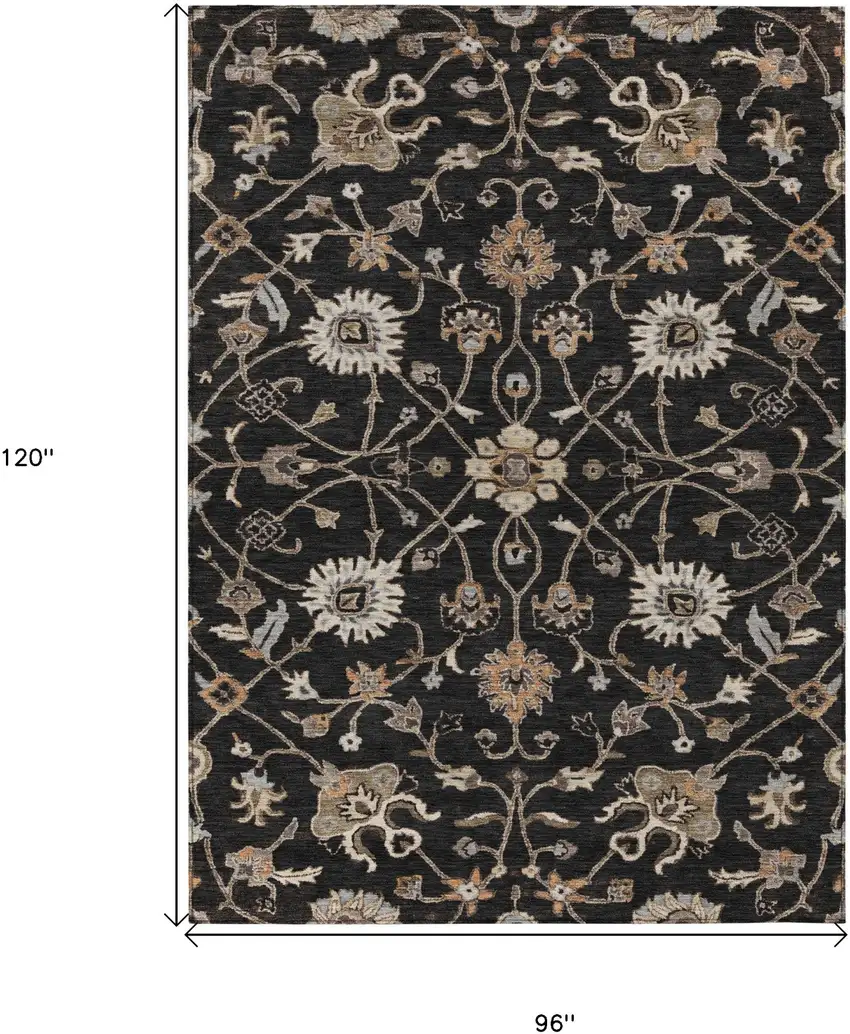 Black Brown And Ivory Floral Washable Indoor Outdoor Area Rug Photo 9