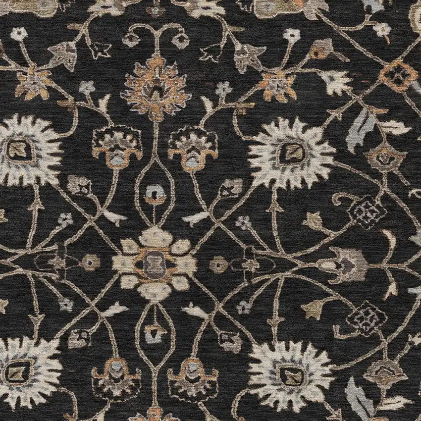 Black Brown And Ivory Floral Washable Indoor Outdoor Area Rug Photo 5