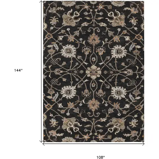 Black Brown And Ivory Floral Washable Indoor Outdoor Area Rug Photo 8