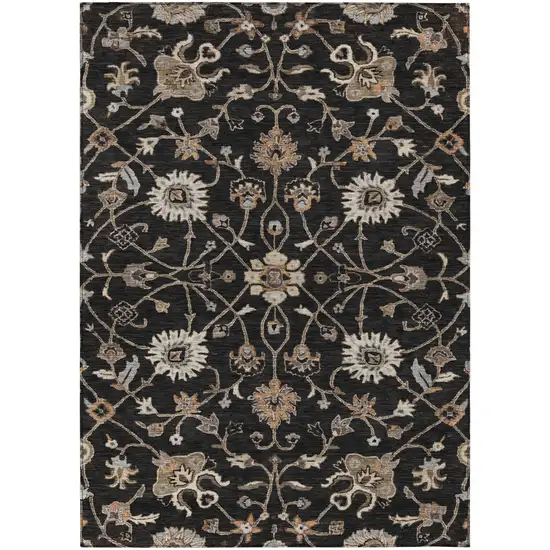 Black Brown And Ivory Floral Washable Indoor Outdoor Area Rug Photo 2