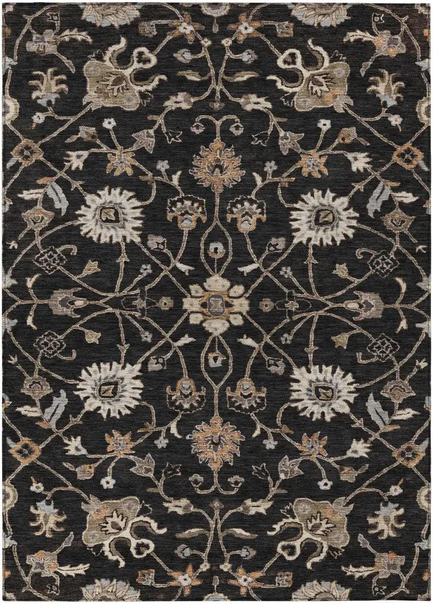Black Brown And Ivory Floral Washable Indoor Outdoor Area Rug Photo 2