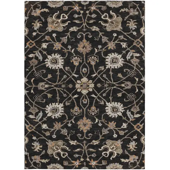 Black Brown And Ivory Floral Washable Indoor Outdoor Area Rug Photo 7