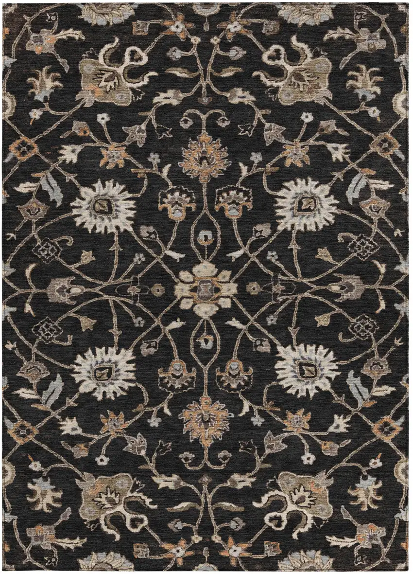 Black Brown And Ivory Floral Washable Indoor Outdoor Area Rug Photo 7