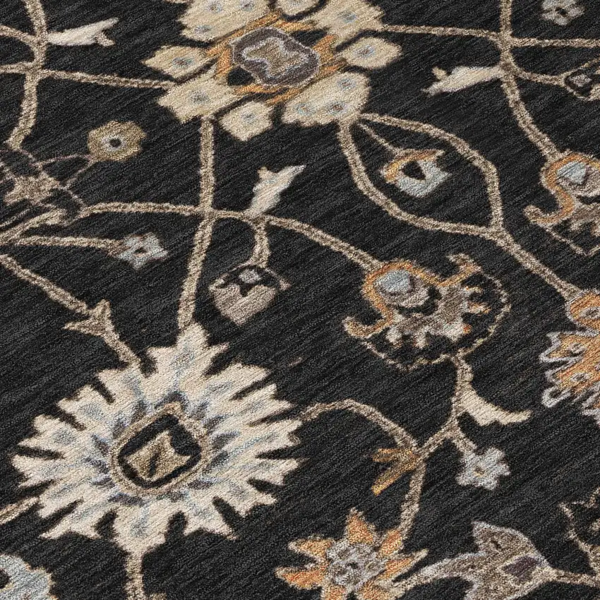 Black Brown And Ivory Floral Washable Indoor Outdoor Area Rug Photo 6