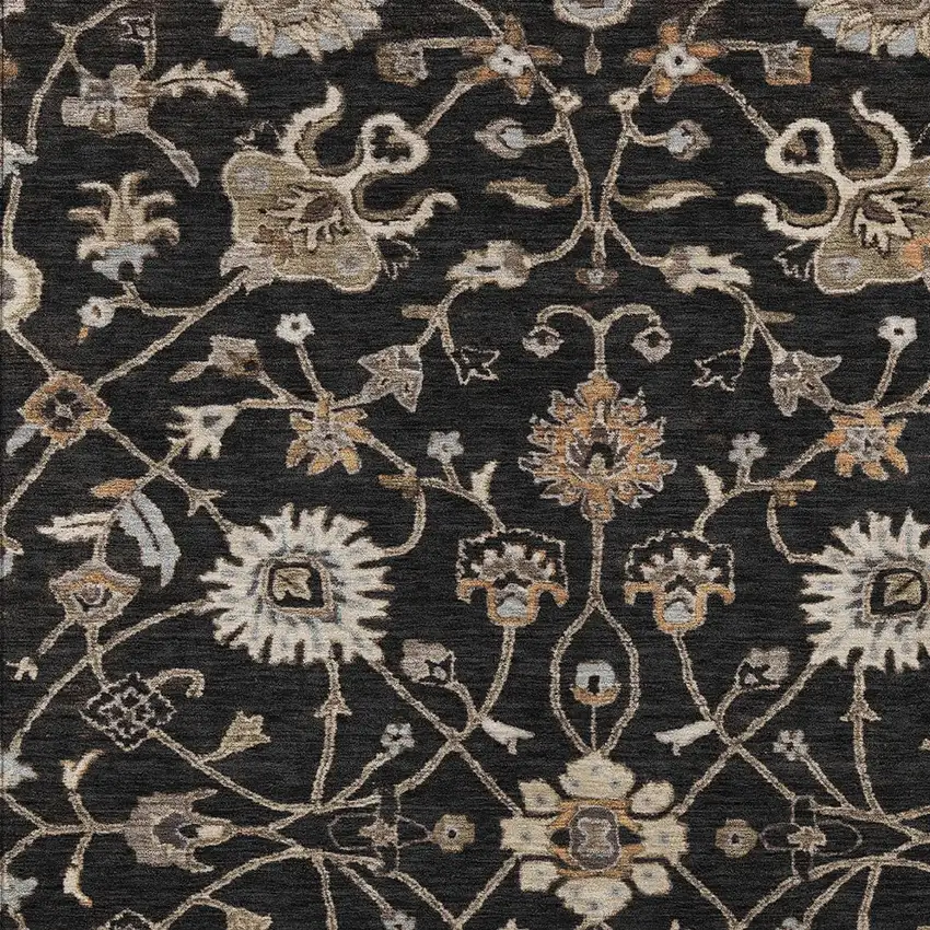 Black Brown And Ivory Floral Washable Indoor Outdoor Area Rug Photo 5