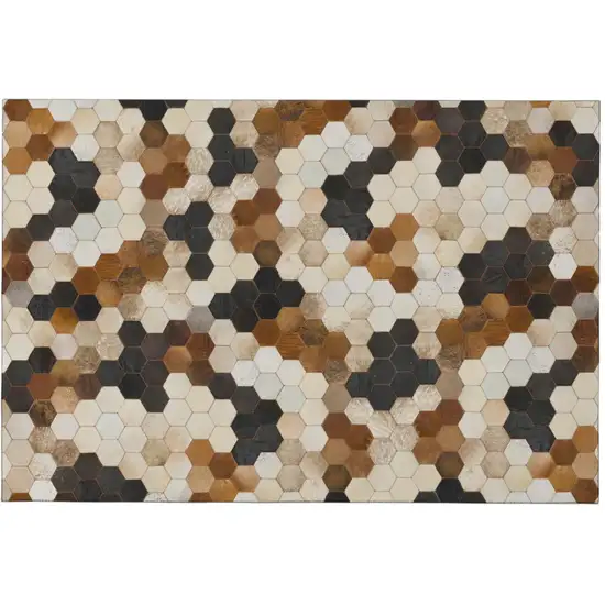 Black Brown And Ivory Geometric Washable Area Rug With UV Protection Photo 2