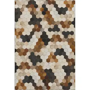 Photo of Black Brown And Ivory Geometric Washable Area Rug With UV Protection