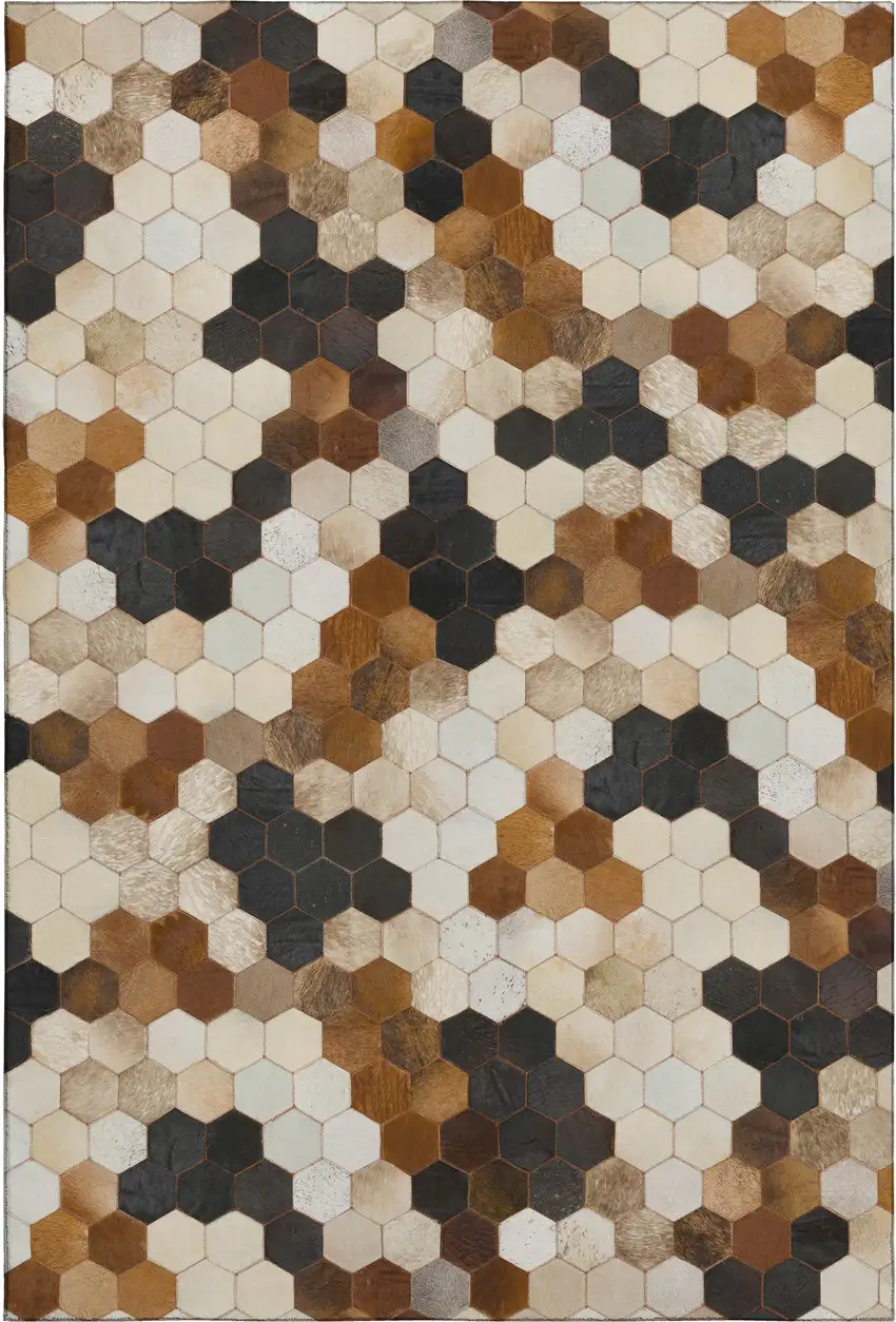 Black Brown And Ivory Geometric Washable Area Rug With UV Protection Photo 2