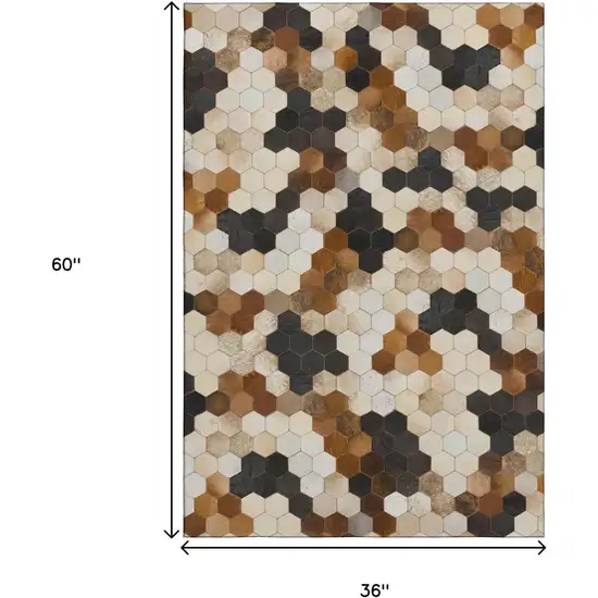 Black Brown And Ivory Geometric Washable Area Rug With UV Protection Photo 3