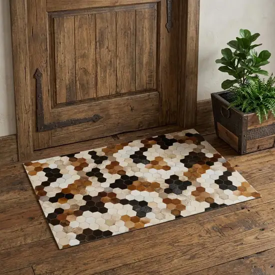 Black Brown And Ivory Geometric Washable Area Rug With UV Protection Photo 1