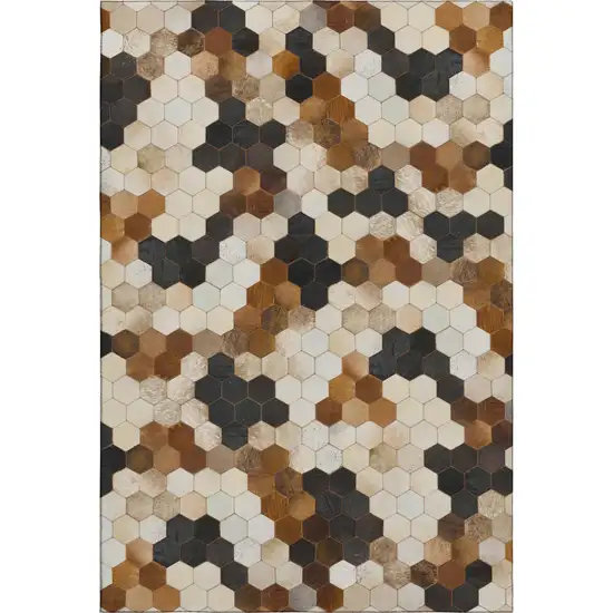 Black Brown And Ivory Geometric Washable Area Rug With UV Protection Photo 2