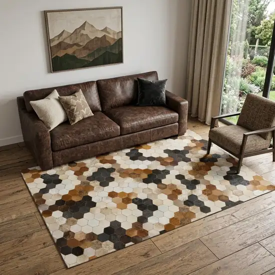 Black Brown And Ivory Geometric Washable Area Rug With UV Protection Photo 1